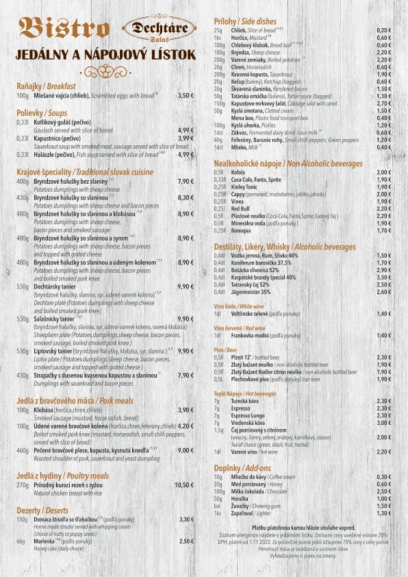 BISTRO jedalny na vysku 2022 na www